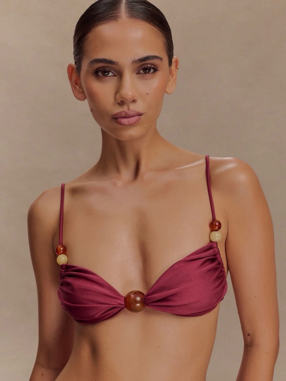 Meshki Burgundy Beaded Triangle Bikini Top